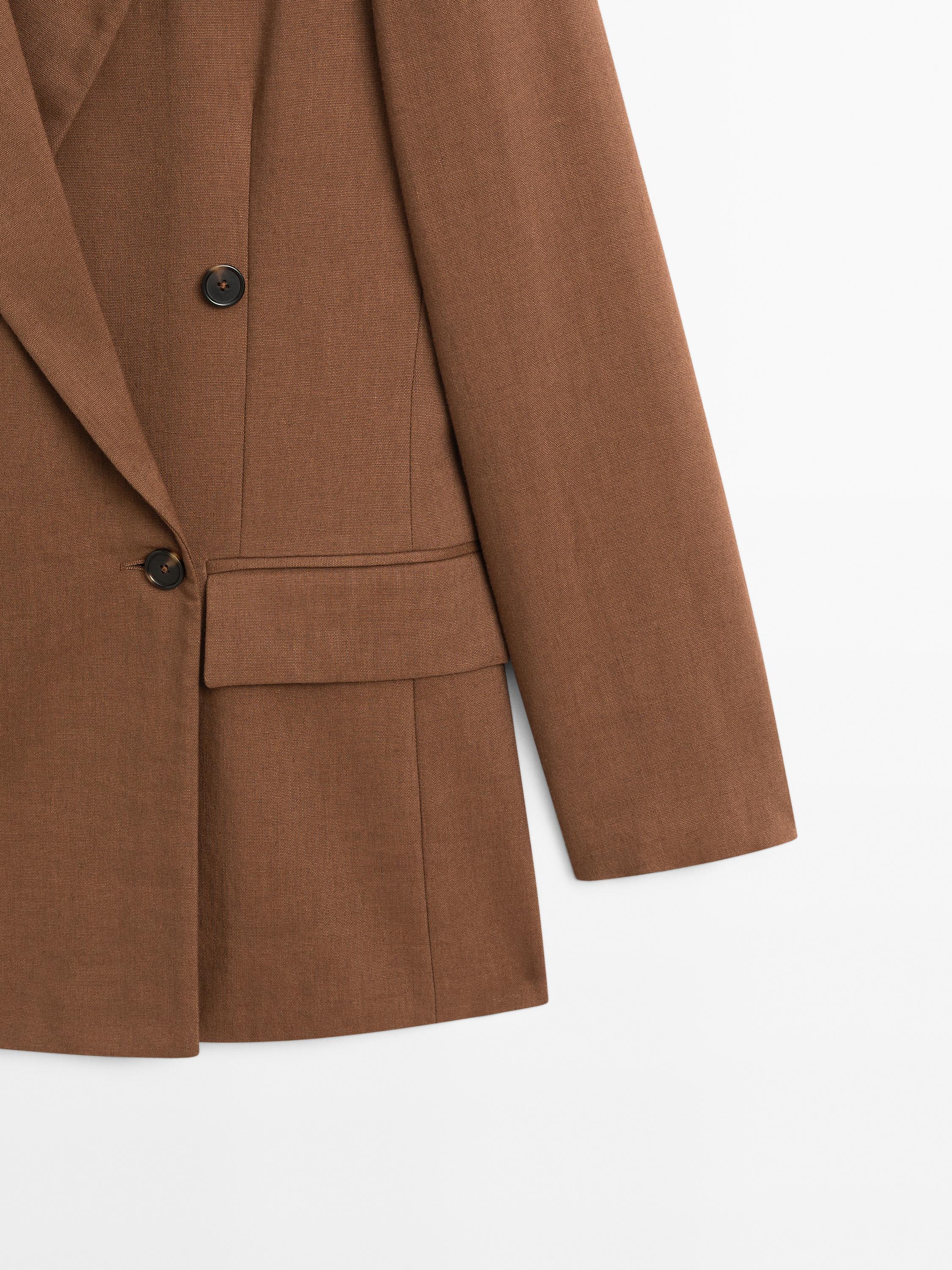 Double-breasted linen blend blazer